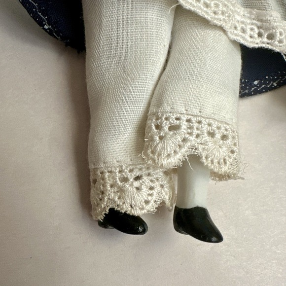 2 Vtg Porcelain Country Doll blue dot / Floral dress dollhouse 8.5" **read - Picture 5 of 10